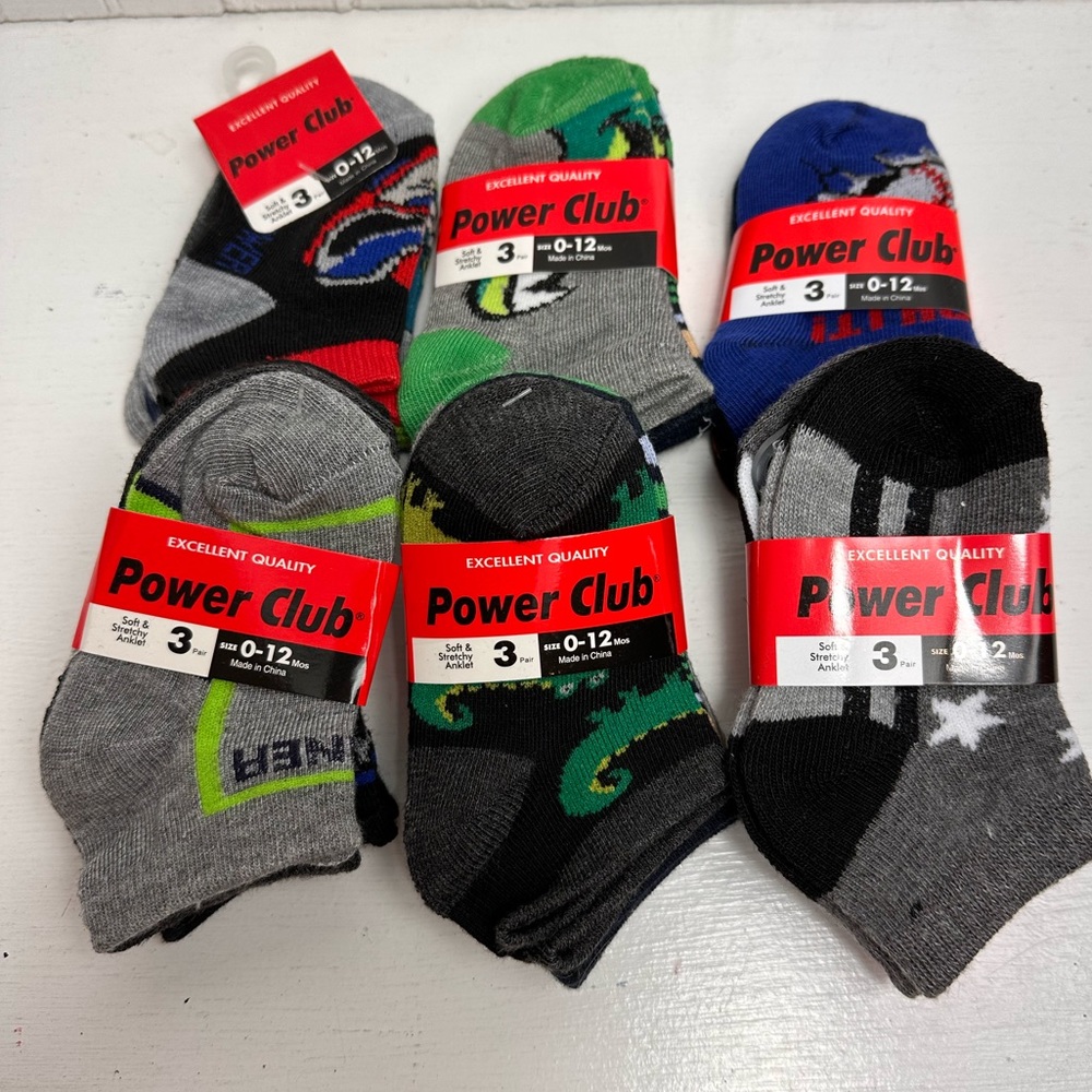 6- 3packs of Power Club infant socks…18 pairs